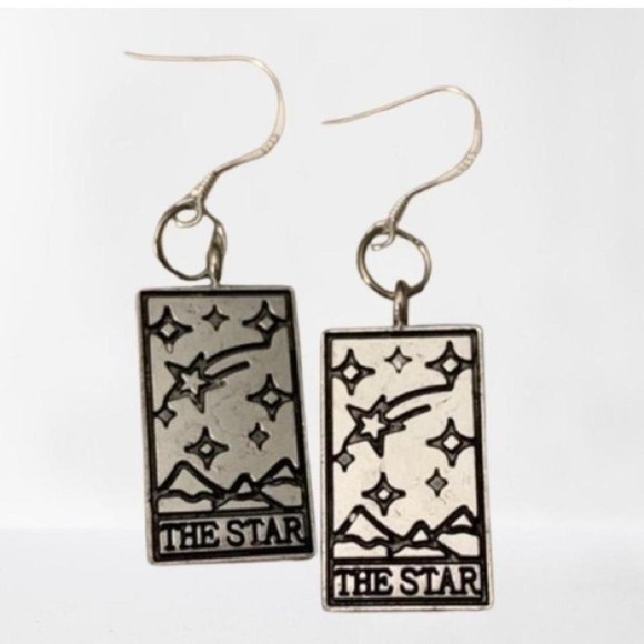 Tarot Card Earrings The Star Silver Tone Celestial Witchy Jewelry‎ - Picture 1 of 1